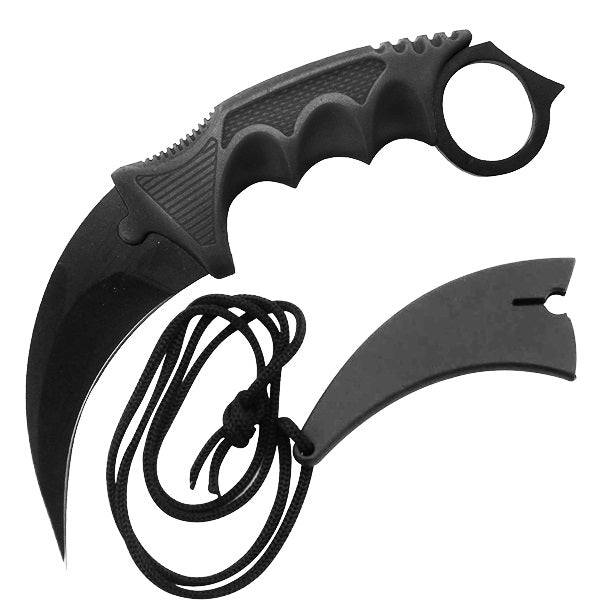 Black Tactical Combat Karambit Neck Knife – Fixed Blade Survival - From Elit Edge