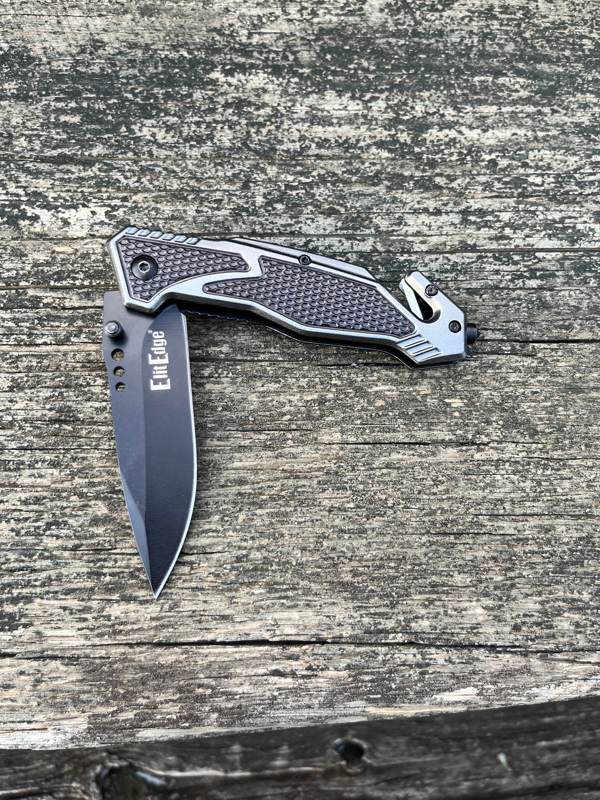 ElitEdge Grey Tactical Rescue Folder – Spring Assist Rescue Knife