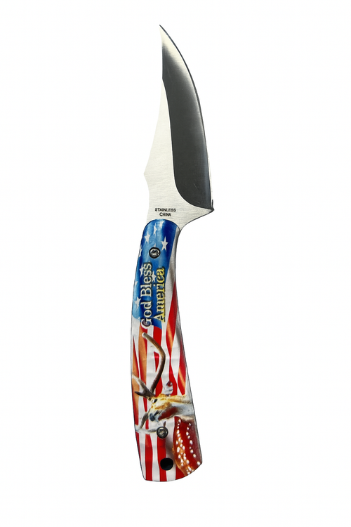 7" Full Tang Fixed Blade Knife American Deer Handle for Hunting, Skinning