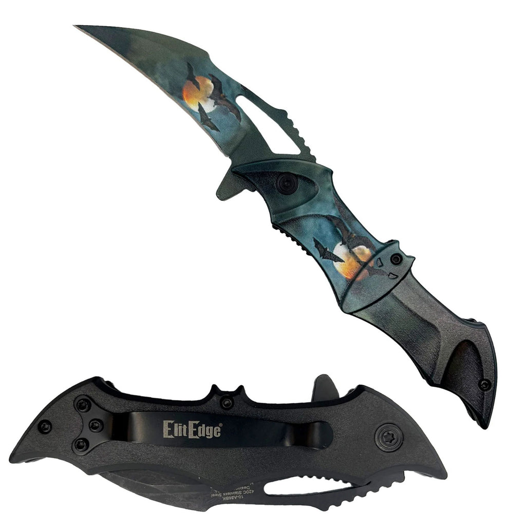 Midnight Dark Bat Spring Assisted Pocket Folding Knife from Elit Edge