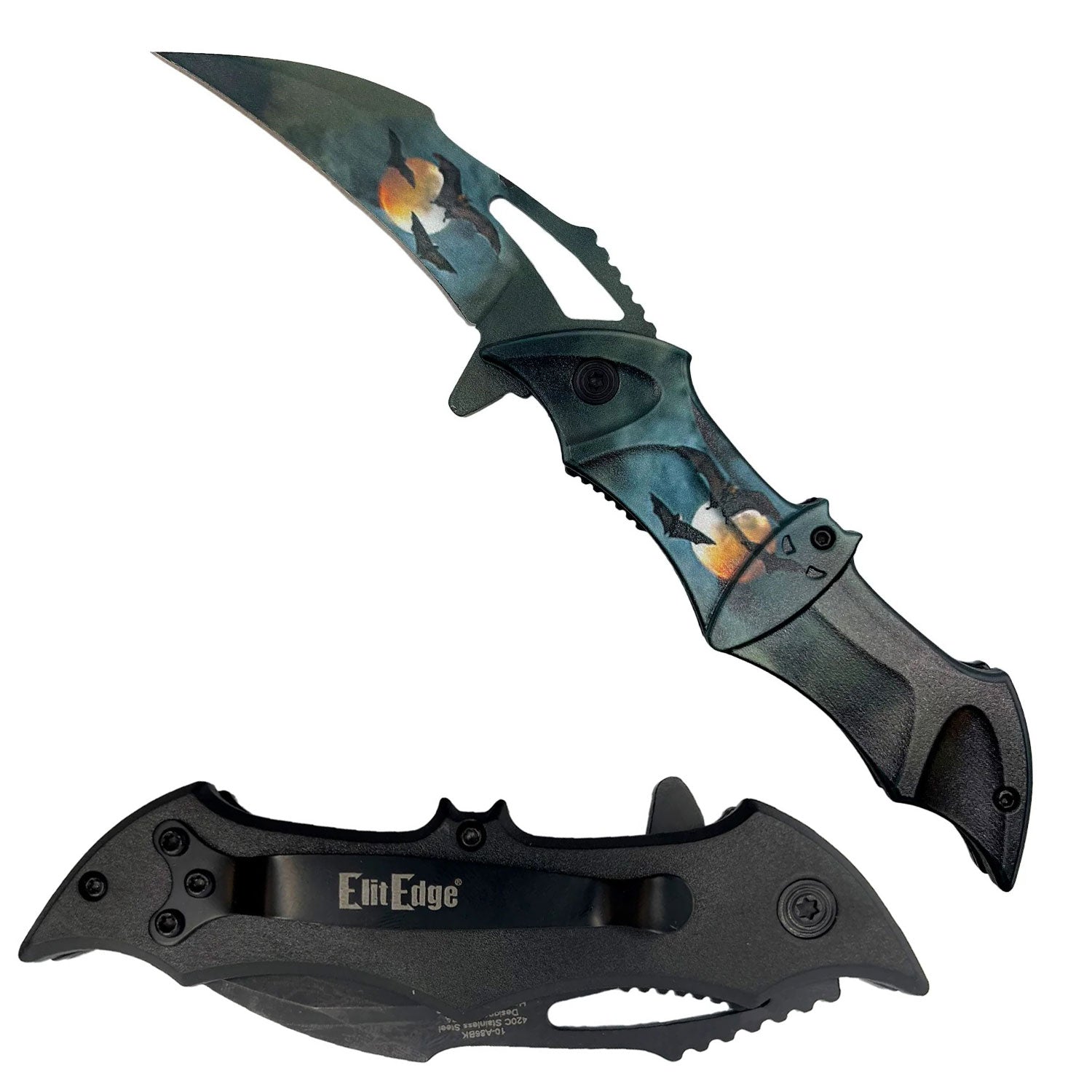 Midnight Dark Bat Spring Assisted Pocket Folding Knife from Elit Edge