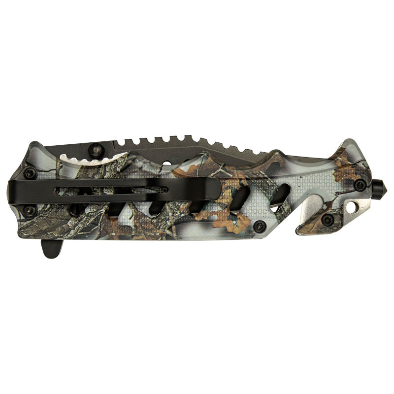 Tactical Pocket Knife – Saw Back Spring Assist Folder (Forest Camo)