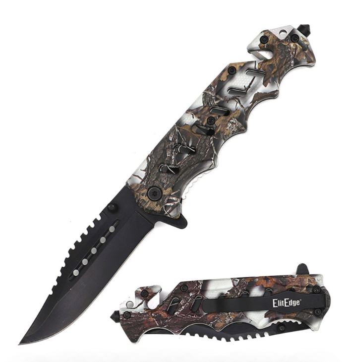 Tactical Pocket Knife – Saw Back Spring Assist Folder (Forest Camo)