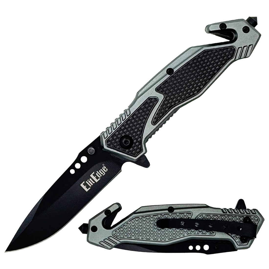 ElitEdge Grey Tactical Rescue Folder – Spring Assist Rescue Knife