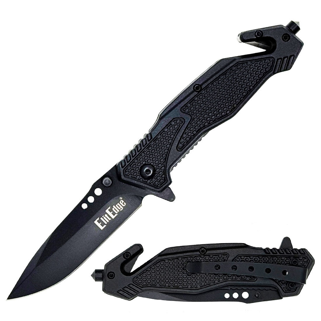 ElitEdge Black Tactical Rescue Folder – Spring Assist